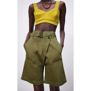 Zara Cargo Shorts Asymmetric Khaki